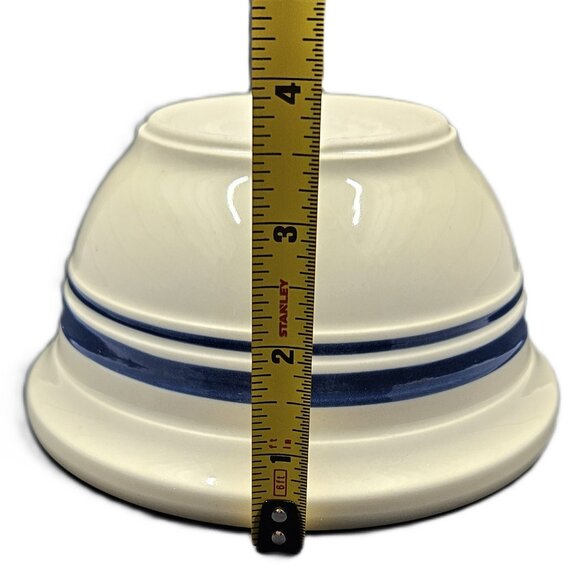 Friendship Pottery Mixing Bowl Roseville Ohio 2 Blue Stripes on Cream Like New! - Picture 7 of 10